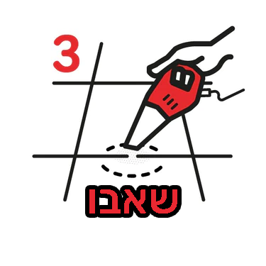 אילוסטרציה של יד אוחזקת בשואב אבק קטן מעל רצפה עם הכיתוב 3. שאבו
